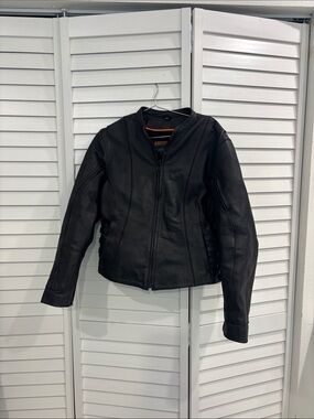 Women's Black Leather Zip Jacket